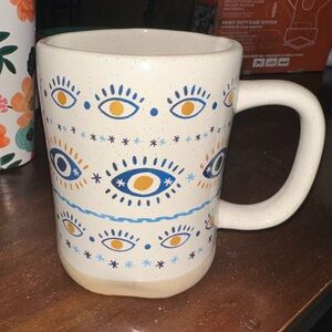 Eye Motif Mug - Cream with Blue and Orange Accents